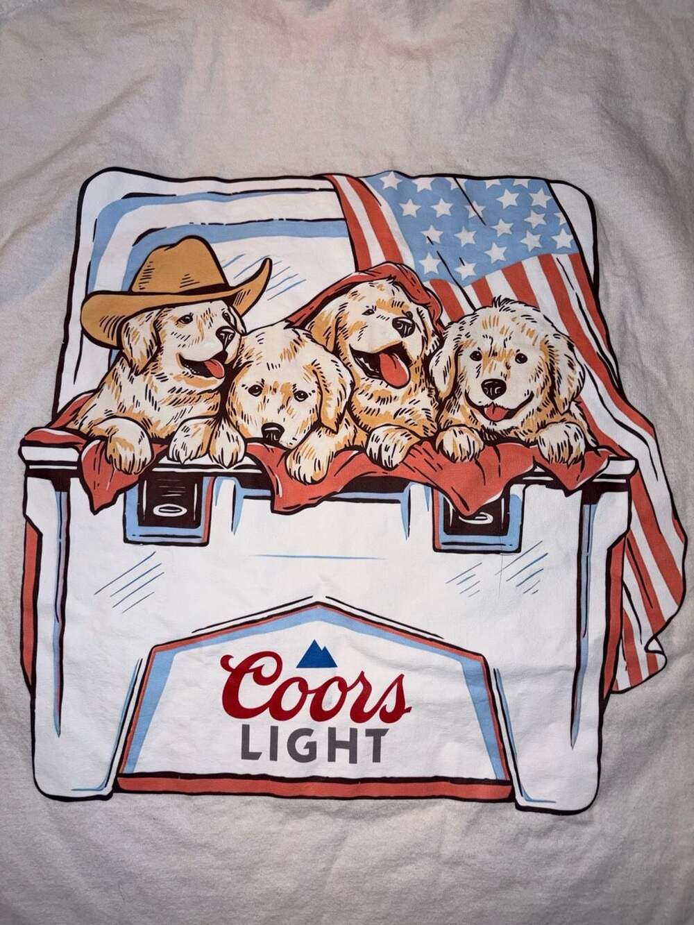 Coors Light Patriotic Golden Retriever Puppies in Beer Cooler T-Shirt